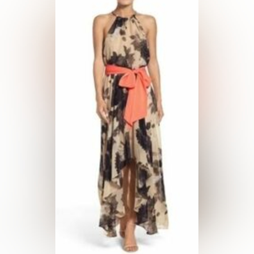 Eliza J Halter Floral Print Chiffon Maxi Dress Size 10